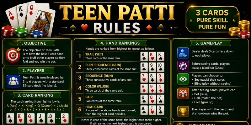 Teen Patti rules — complete beginner's guide for Pakistani players 2026